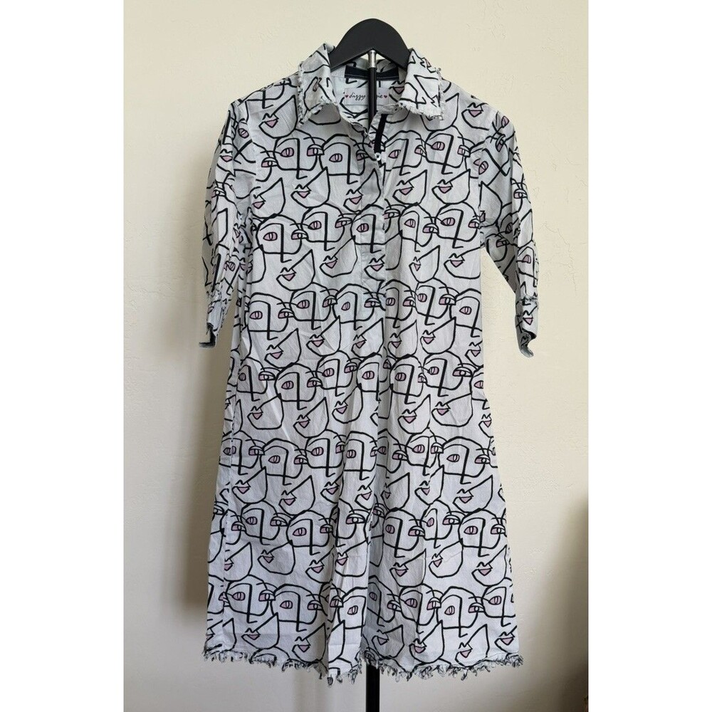 Dizzy Lizzie Shirt Dress Cubism Picasso Face Print Fringe S Artsy Art to Wear